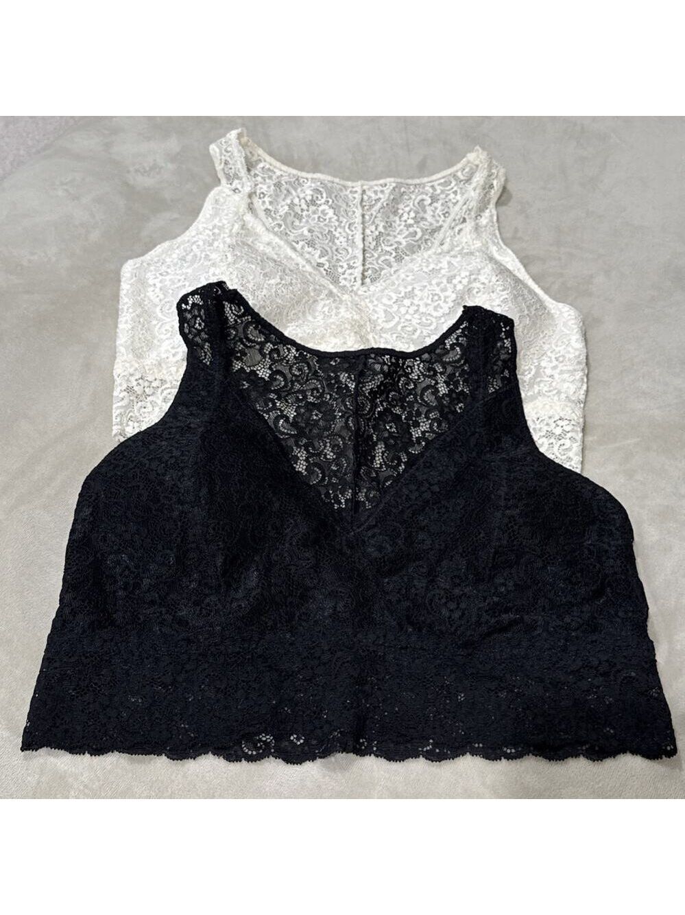 Lot (2) SOMA Bralette Lace Racerback Bra Sz L Ivory Black EUC